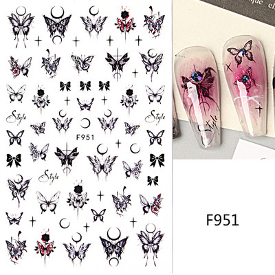 3D zmija Crne naljepnice za nokte Listovi Oči Plamen Klizači za nokte Zvjezdica Mjesec Dizajn Biljke Ruže Proljetno cvijeće Naljepnice Manikura Vrap