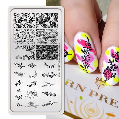 BORN PRETTY Karikatūra Dzīvnieki Nagu mākslas zīmogplāksnes Lapas Zieds Ģeometriskas svītras Līnija Mākslinieka attēla trafaretu veidņu drukas rīks