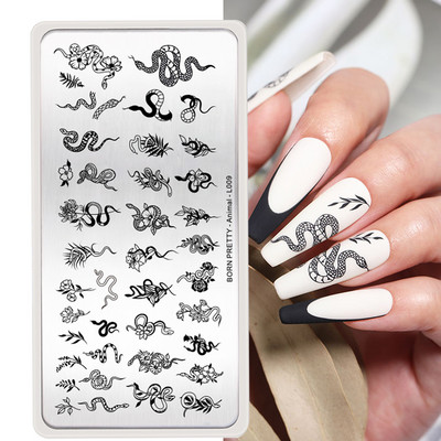 BORN PRETTY Karikatūra Dzīvnieki Nagu mākslas zīmogplāksnes Lapas Zieds Ģeometriskas svītras Līnija Mākslinieka attēla trafaretu veidņu drukas rīks