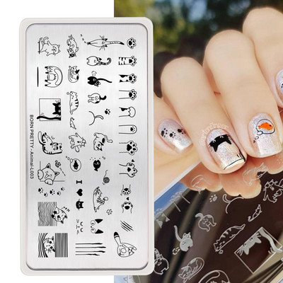 BORN PRETTY Karikatūra Dzīvnieki Nagu mākslas zīmogplāksnes Lapas Zieds Ģeometriskas svītras Līnija Mākslinieka attēla trafaretu veidņu drukas rīks