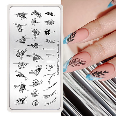 BORN PRETTY Karikatūra Dzīvnieki Nagu mākslas zīmogplāksnes Lapas Zieds Ģeometriskas svītras Līnija Mākslinieka attēla trafaretu veidņu drukas rīks