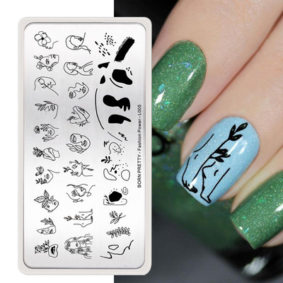 BORN PRETTY Karikatūra Dzīvnieki Nagu mākslas zīmogplāksnes Lapas Zieds Ģeometriskas svītras Līnija Mākslinieka attēla trafaretu veidņu drukas rīks