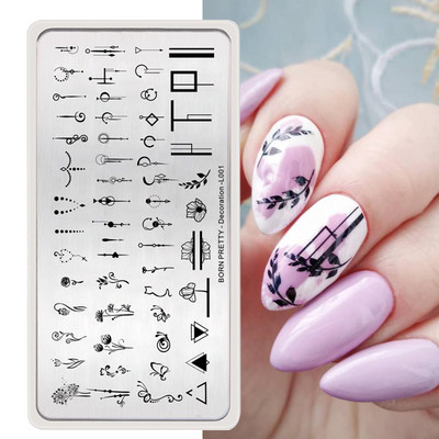 BORN PRETTY Karikatūra Dzīvnieki Nagu mākslas zīmogplāksnes Lapas Zieds Ģeometriskas svītras Līnija Mākslinieka attēla trafaretu veidņu drukas rīks