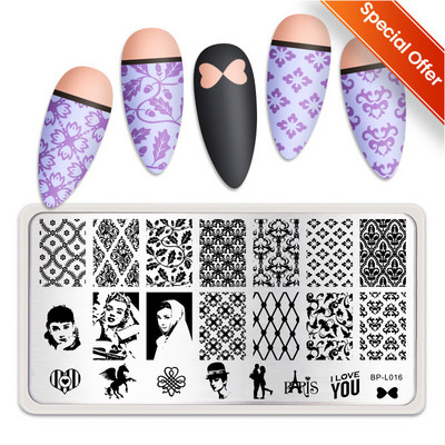 BORN PRETTY Karikatūra Dzīvnieki Nagu mākslas zīmogplāksnes Lapas Zieds Ģeometriskas svītras Līnija Mākslinieka attēla trafaretu veidņu drukas rīks