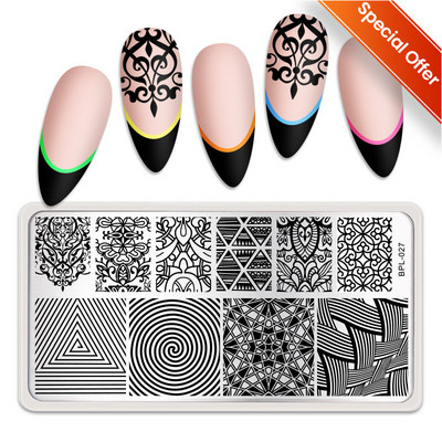 BORN PRETTY Karikatūra Dzīvnieki Nagu mākslas zīmogplāksnes Lapas Zieds Ģeometriskas svītras Līnija Mākslinieka attēla trafaretu veidņu drukas rīks