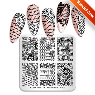 BORN PRETTY Karikatūra Dzīvnieki Nagu mākslas zīmogplāksnes Lapas Zieds Ģeometriskas svītras Līnija Mākslinieka attēla trafaretu veidņu drukas rīks