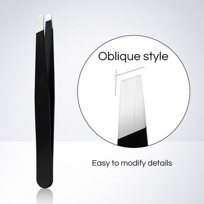 GECOMO crna pinceta za obrve od nehrđajućeg čelika s kosim i ravnim kozmetičkim alatima za uklanjanje obrva i uraslih dlačica