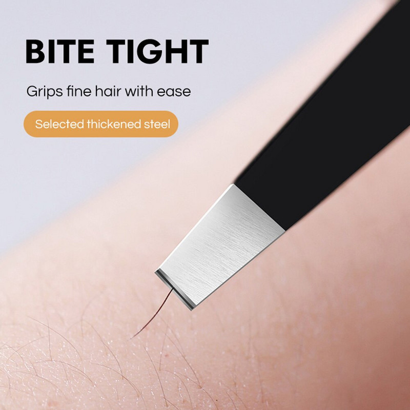 GECOMO crna pinceta za obrve od nehrđajućeg čelika s kosim i ravnim kozmetičkim alatima za uklanjanje obrva i uraslih dlačica