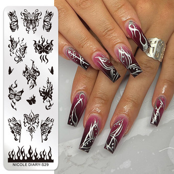 NICOLE DIARY Butterfly Nail Art Stamping Plate Drawing Template Geometric Leopard Flower Image Stencil Mold Инструменти за отпечатване на нокти