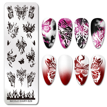 NICOLE DIARY Butterfly Nail Art Stamping Plate Drawing Template Geometric Leopard Flower Image Stencil Mold Инструменти за отпечатване на нокти