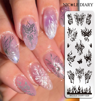 NICOLE DIARY Leptir Nail Art Stamping Ploča Predložak za crtanje Geometrijski leopard Cvjetna slika Šablona Kalup za ispis noktiju Alati