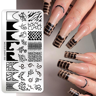 NICOLE DIARY Leptir Nail Art Stamping Ploča Predložak za crtanje Geometrijski leopard Cvjetna slika Šablona Kalup za ispis noktiju Alati
