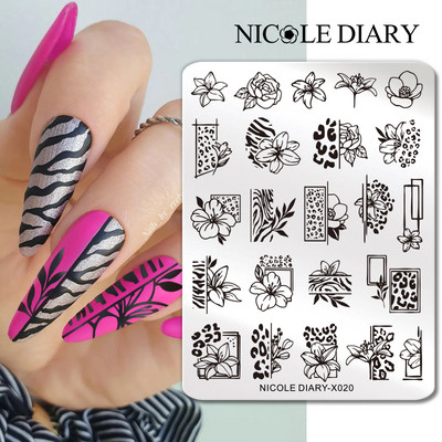 NICOLE DIARY Leptir Nail Art Stamping Ploča Predložak za crtanje Geometrijski leopard Cvjetna slika Šablona Kalup za ispis noktiju Alati