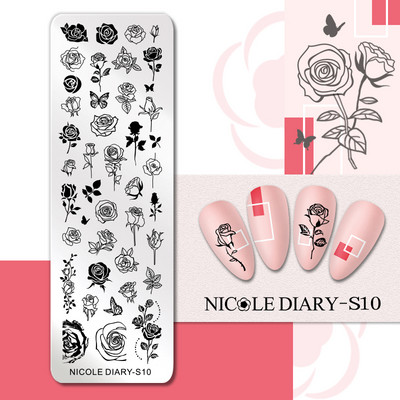 NICOLE DIARY Leptir Nail Art Stamping Ploča Predložak za crtanje Geometrijski leopard Cvjetna slika Šablona Kalup za ispis noktiju Alati