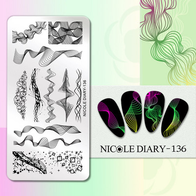 NICOLE DIARY Leptir Nail Art Stamping Ploča Predložak za crtanje Geometrijski leopard Cvjetna slika Šablona Kalup za ispis noktiju Alati