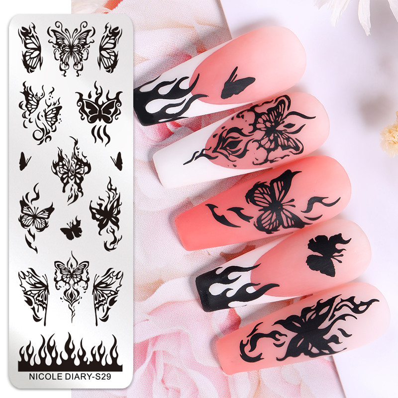 NICOLE DIARY Leptir Nail Art Stamping Ploča Predložak za crtanje Geometrijski leopard Cvjetna slika Šablona Kalup za ispis noktiju Alati
