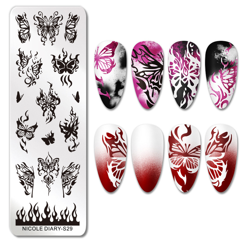 NICOLE DIARY Leptir Nail Art Stamping Ploča Predložak za crtanje Geometrijski leopard Cvjetna slika Šablona Kalup za ispis noktiju Alati