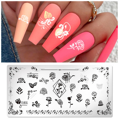 1 gab. Nagu mākslas štancēšanas plāksnes nerūsējošā tērauda veidnes nagu želejas lakas mīlestības formas ziedu apdruka štancēšanas trafarets nagu mākslas rīki