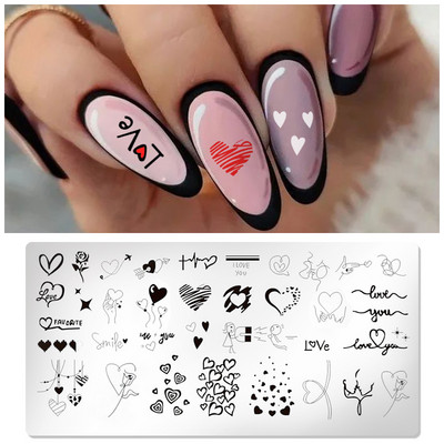 1 gab. Nagu mākslas štancēšanas plāksnes nerūsējošā tērauda veidnes nagu želejas lakas mīlestības formas ziedu apdruka štancēšanas trafarets nagu mākslas rīki