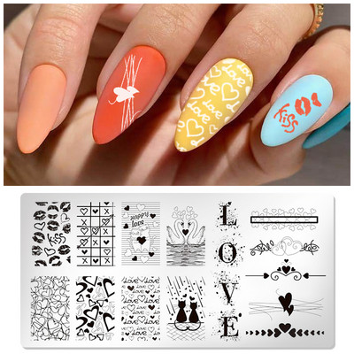 1 gab. Nagu mākslas štancēšanas plāksnes nerūsējošā tērauda veidnes nagu želejas lakas mīlestības formas ziedu apdruka štancēšanas trafarets nagu mākslas rīki