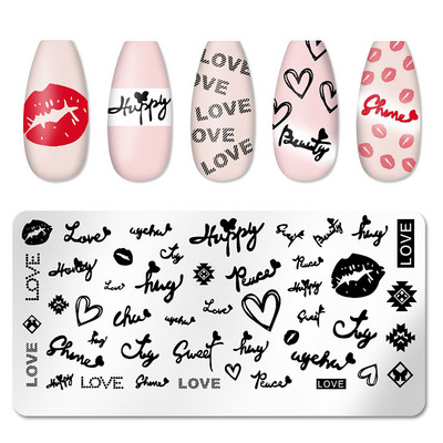 1 gab. Nagu mākslas štancēšanas plāksnes nerūsējošā tērauda veidnes nagu želejas lakas mīlestības formas ziedu apdruka štancēšanas trafarets nagu mākslas rīki