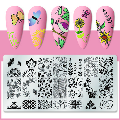 1 gab. Nagu mākslas štancēšanas plāksnes nerūsējošā tērauda veidnes nagu želejas lakas mīlestības formas ziedu apdruka štancēšanas trafarets nagu mākslas rīki