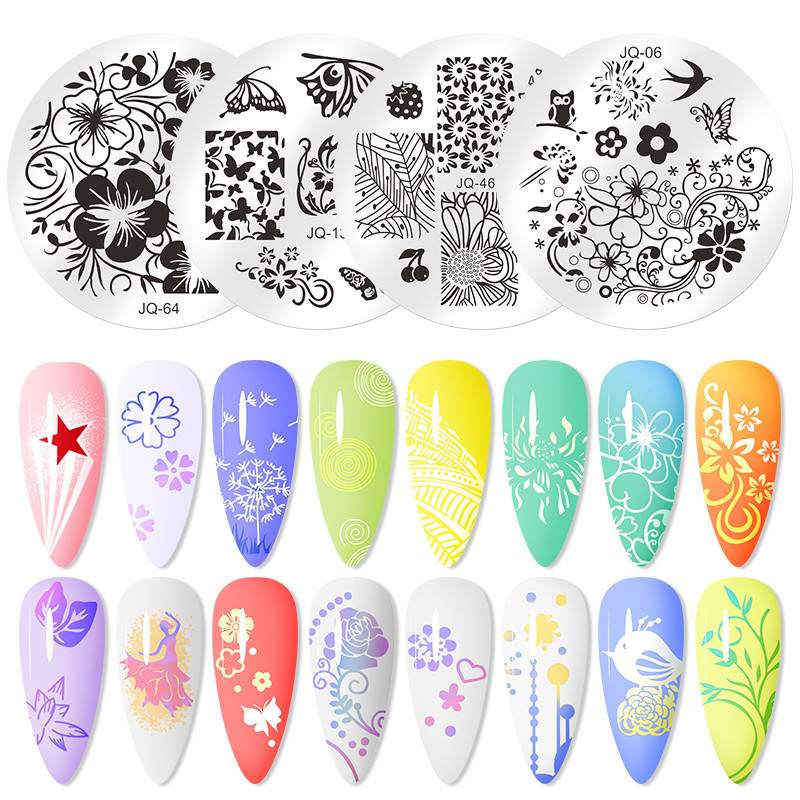 1 gab. Nagu mākslas štancēšanas plāksnes nerūsējošā tērauda veidnes nagu želejas lakas mīlestības formas ziedu apdruka štancēšanas trafarets nagu mākslas rīki