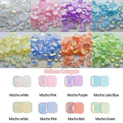 Neons 100gab Mocha Jelly AB dažādas formas maisījums Krāsas Kristāls Gluds Rhinestone 3D Manikīrs Nail Art Dekorācijas Piekariņi Rotaslietas