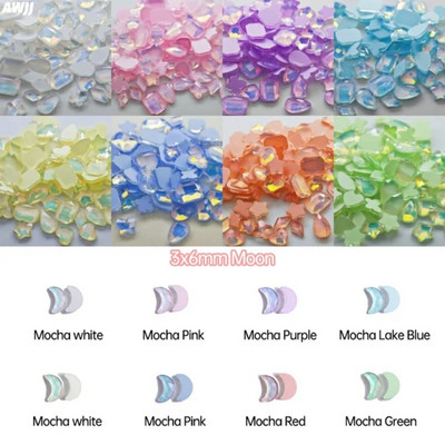 Neons 100gab Mocha Jelly AB dažādas formas maisījums Krāsas Kristāls Gluds Rhinestone 3D Manikīrs Nail Art Dekorācijas Piekariņi Rotaslietas