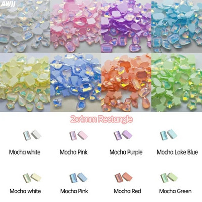 Neons 100gab Mocha Jelly AB dažādas formas maisījums Krāsas Kristāls Gluds Rhinestone 3D Manikīrs Nail Art Dekorācijas Piekariņi Rotaslietas