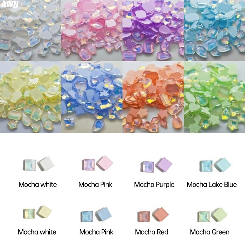 Neons 100gab Mocha Jelly AB dažādas formas maisījums Krāsas Kristāls Gluds Rhinestone 3D Manikīrs Nail Art Dekorācijas Piekariņi Rotaslietas