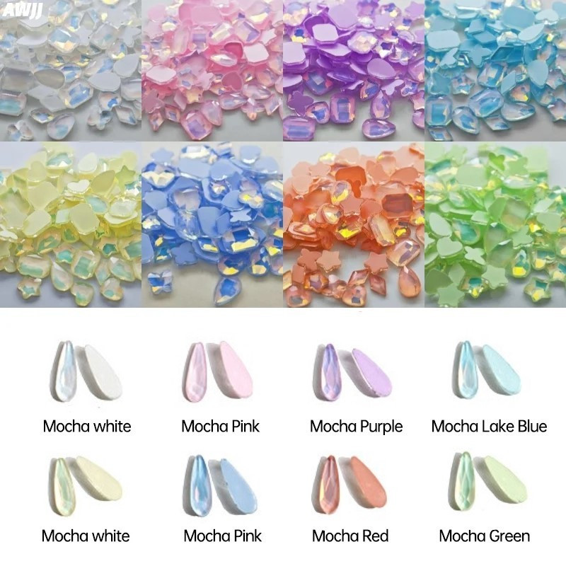 Neons 100gab Mocha Jelly AB dažādas formas maisījums Krāsas Kristāls Gluds Rhinestone 3D Manikīrs Nail Art Dekorācijas Piekariņi Rotaslietas