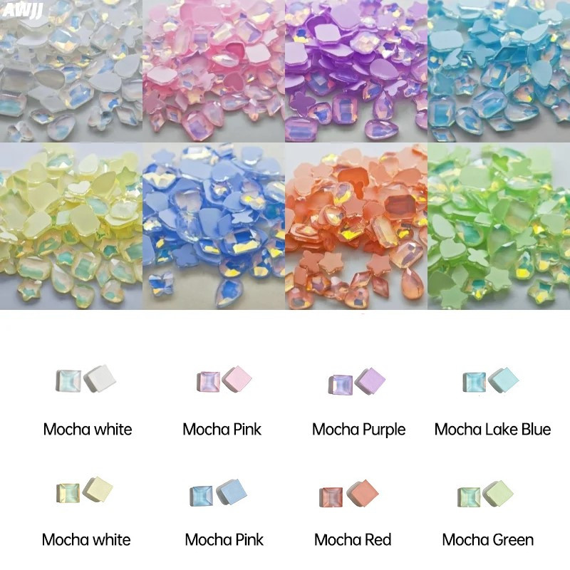 Neons 100gab Mocha Jelly AB dažādas formas maisījums Krāsas Kristāls Gluds Rhinestone 3D Manikīrs Nail Art Dekorācijas Piekariņi Rotaslietas