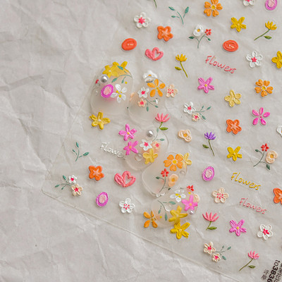 Krāsains dzirkstošs stikla fragments pavasara savvaļas ziedi Augstas kvalitātes līmējošās zibspuldzes nagu uzlīmes Mākslas dekorācijas dizains T-3784