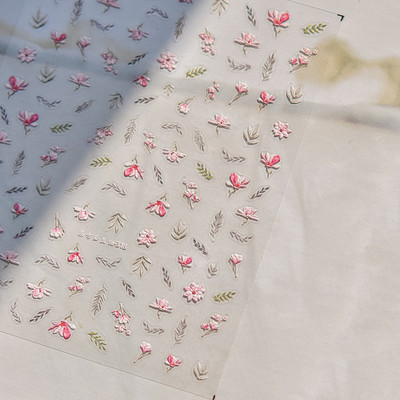 Krāsains dzirkstošs stikla fragments pavasara savvaļas ziedi Augstas kvalitātes līmējošās zibspuldzes nagu uzlīmes Mākslas dekorācijas dizains T-3784