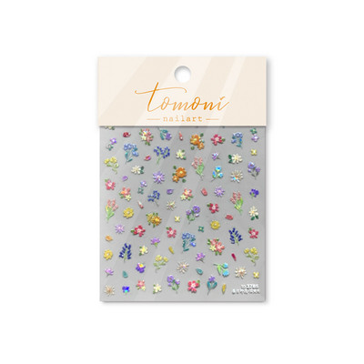 Krāsains dzirkstošs stikla fragments pavasara savvaļas ziedi Augstas kvalitātes līmējošās zibspuldzes nagu uzlīmes Mākslas dekorācijas dizains T-3784