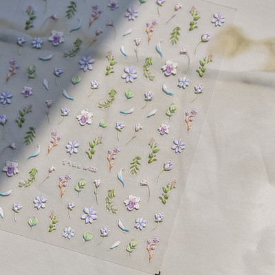 Krāsains dzirkstošs stikla fragments pavasara savvaļas ziedi Augstas kvalitātes līmējošās zibspuldzes nagu uzlīmes Mākslas dekorācijas dizains T-3784