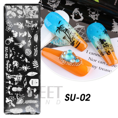 Plazminio medžio nagų štampavimo lėkštės kokoso margalapio žiedų lapų flamingo laiškas Vasaros šablono plokštelės, formavimo nagų dailės trafaretų įrankiai KESU