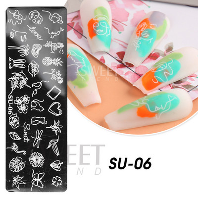 Plazminio medžio nagų štampavimo lėkštės kokoso margalapio žiedų lapų flamingo laiškas Vasaros šablono plokštelės, formavimo nagų dailės trafaretų įrankiai KESU