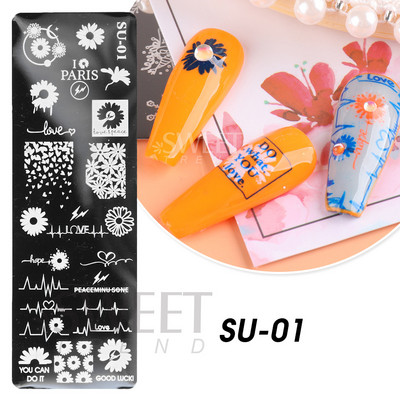 Plazminio medžio nagų štampavimo lėkštės kokoso margalapio žiedų lapų flamingo laiškas Vasaros šablono plokštelės, formavimo nagų dailės trafaretų įrankiai KESU