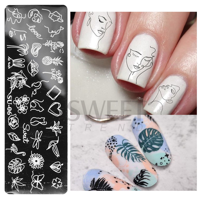 Plazminio medžio nagų štampavimo lėkštės kokoso margalapio žiedų lapų flamingo laiškas Vasaros šablono plokštelės, formavimo nagų dailės trafaretų įrankiai KESU