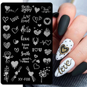 Szív geometriájú körömbélyegző lemezek stencil francia vonalas levél szerelem téma körömdíszítő lemez rozsdamentes acél körömtervező stencil eszközök