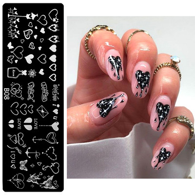 Szív geometriájú körömbélyegző lemezek stencil francia vonalas levél szerelem téma körömdíszítő lemez rozsdamentes acél körömtervező stencil eszközök
