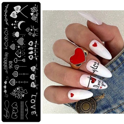 Szív geometriájú körömbélyegző lemezek stencil francia vonalas levél szerelem téma körömdíszítő lemez rozsdamentes acél körömtervező stencil eszközök