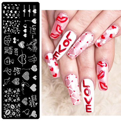 Szív geometriájú körömbélyegző lemezek stencil francia vonalas levél szerelem téma körömdíszítő lemez rozsdamentes acél körömtervező stencil eszközök