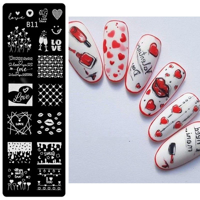 Szív geometriájú körömbélyegző lemezek stencil francia vonalas levél szerelem téma körömdíszítő lemez rozsdamentes acél körömtervező stencil eszközök