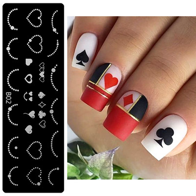 Szív geometriájú körömbélyegző lemezek stencil francia vonalas levél szerelem téma körömdíszítő lemez rozsdamentes acél körömtervező stencil eszközök
