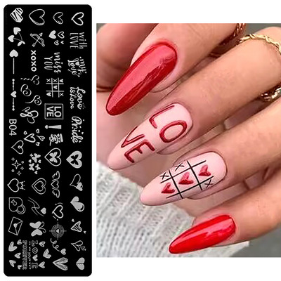 Szív geometriájú körömbélyegző lemezek stencil francia vonalas levél szerelem téma körömdíszítő lemez rozsdamentes acél körömtervező stencil eszközök