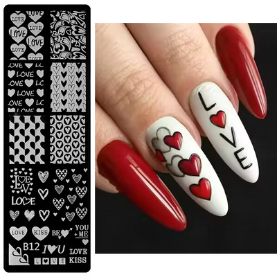 Szív geometriájú körömbélyegző lemezek stencil francia vonalas levél szerelem téma körömdíszítő lemez rozsdamentes acél körömtervező stencil eszközök