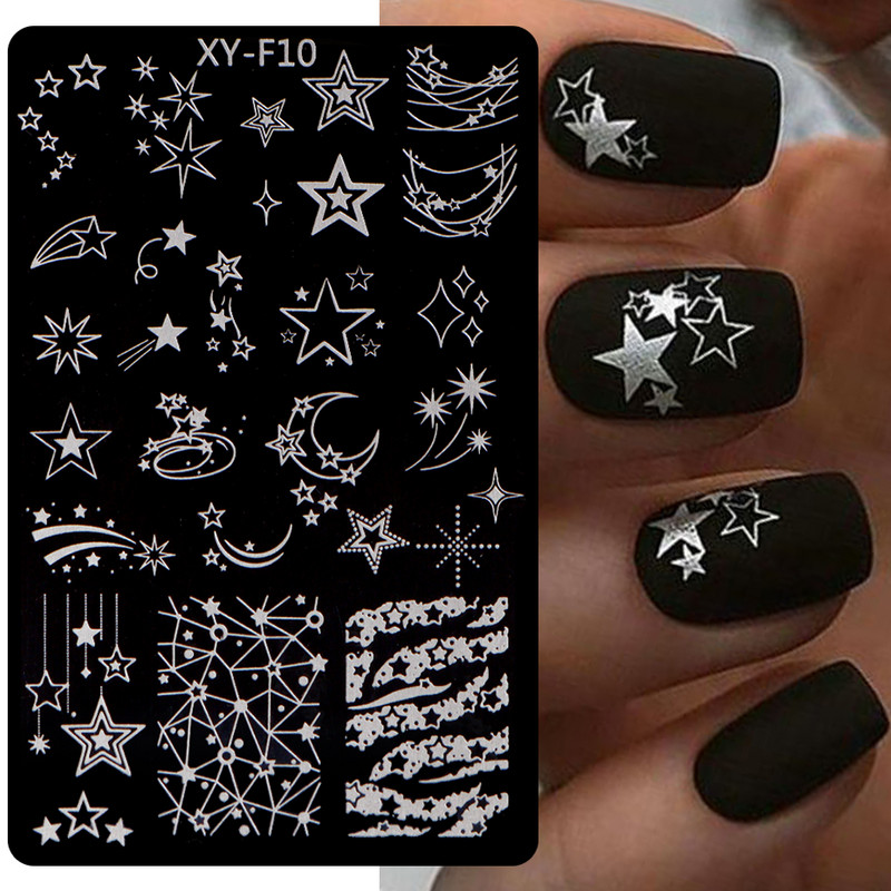 Szív geometriájú körömbélyegző lemezek stencil francia vonalas levél szerelem téma körömdíszítő lemez rozsdamentes acél körömtervező stencil eszközök